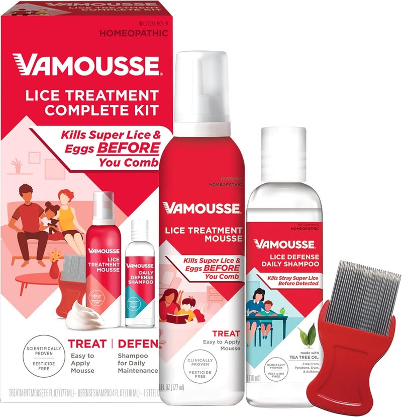 Vamousse Lice Emergency Kit, Includes Lice Treatment Mousse (6 Oz), Daily Lice Shampoo (4 Oz) & Steel Lice Comb for Kids & Adults, Ideal for Daily Use - Image 1